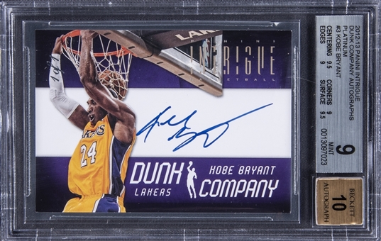 2012-13 Panini Intrigue "Dunk Company Autographs" Platinum #3 Kobe Bryant Signed Card (#1/1) – BGS MINT 9/BGS 10
